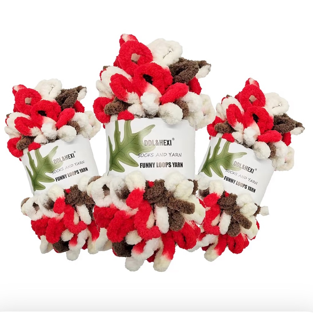 Red, White & Brown Funny Loops Finger Knitting Yarn, 3 pack!